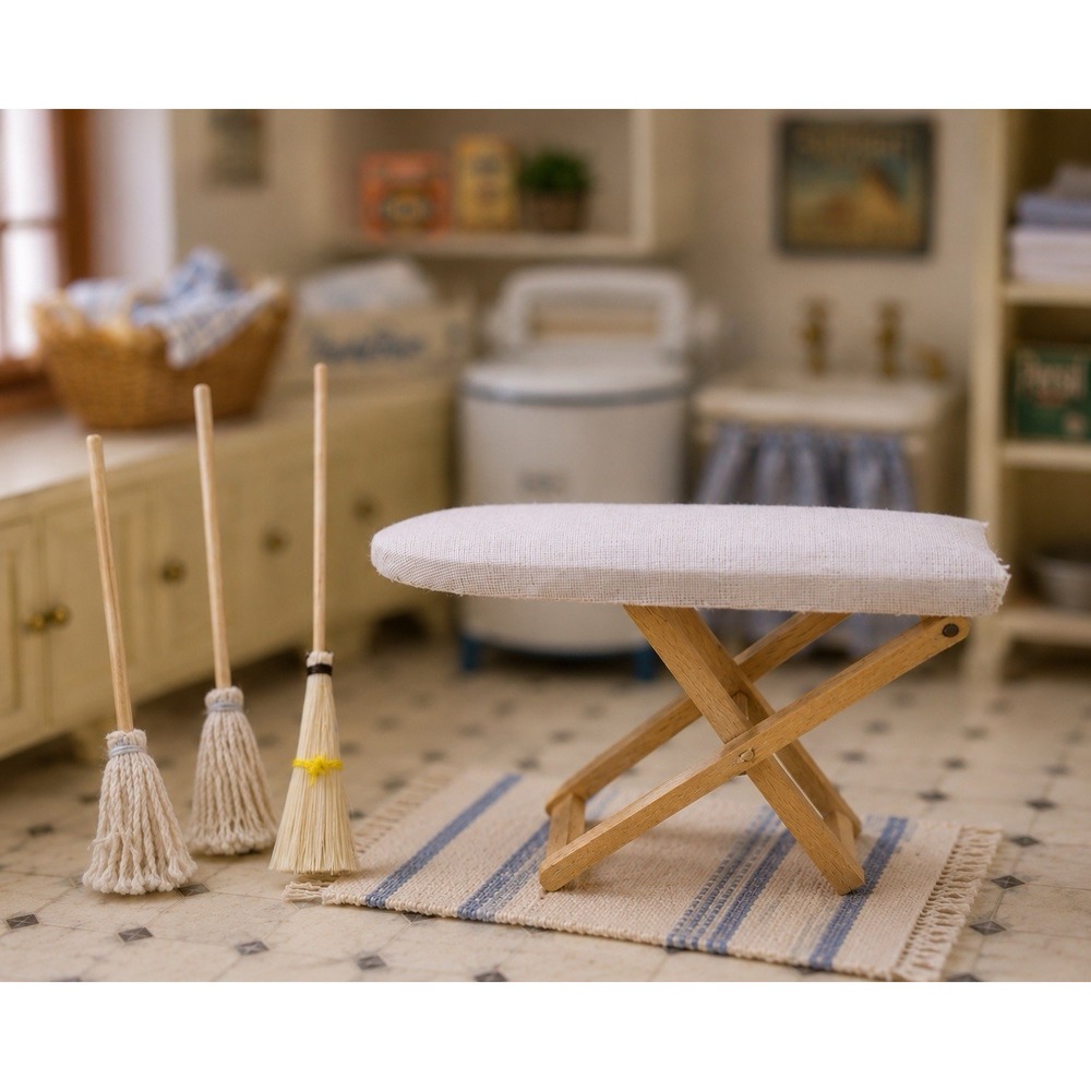Vintage Concord Miniatures 2834 Laundry Dollhouse Ironing Board Brooms Mops NOS